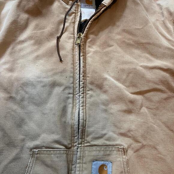 Carhartt Duck Active Jacket J130 Distressed Faded Canvas Tan Brown Men’s XL - Picture 3 of 8